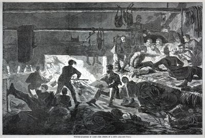 Winter-quarters in Camp - The inside of a Hut, de Harper
