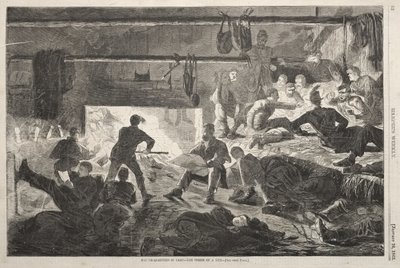 Alojamentos de Inverno no Acampamento — O Interior de uma Cabana de Winslow Homer