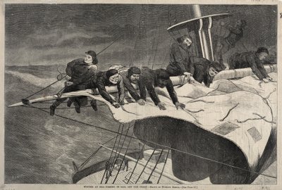 Inverno no mar - vela na costa, 1869. de Winslow Homer