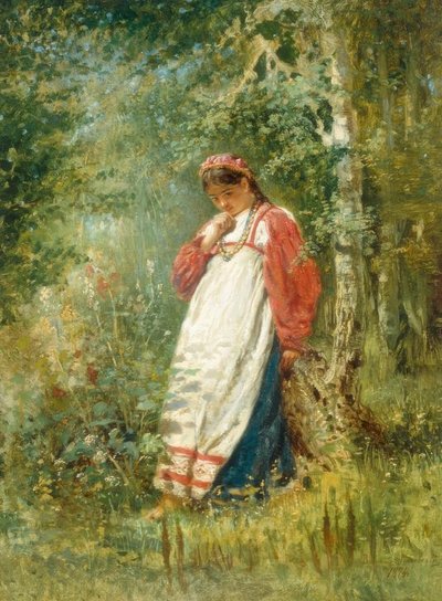 Jovem mulher na floresta de Wladimir Jegorowitsch Makowski