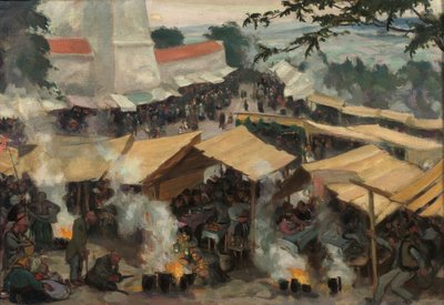A Feira de Kawaria Zabrzydowska, Polônia, c.1913 (óleo sobre tela) de Wojciech Stanislaw Weiss