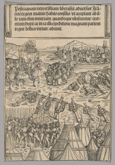 Capitulação de uma cidade francesa, placa 12 de Cenas Históricas da Vida do Imperador Maximiliano I do Arco do Triunfo de Wolf Traut