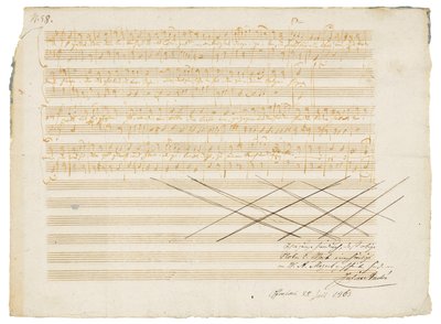 Manuscrito para música autografada, Zwei deutsche Kirchenlieder, K.343 de Wolfgang Amadeus Mozart