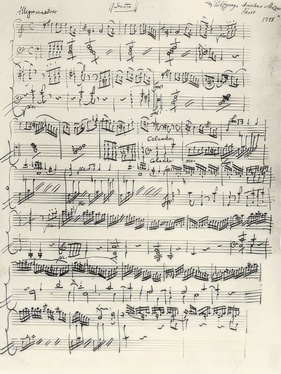 Início da sonata para piano em Menor. KV310. Autógrafo. 1778 de Wolfgang Amadeus Mozart