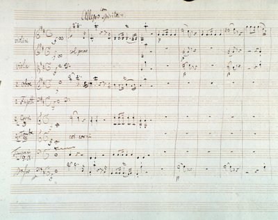 Página da partitura musical da Sinfonia N. 8 em D maior, de Mozart (1768) de Wolfgang Amadeus Mozart