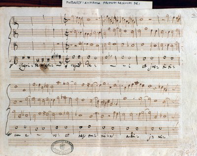 Página de música de Querite primum regnum Dei de Mozart para obter o título de Accademico filarmonico (1770) de Wolfgang Amadeus Mozart