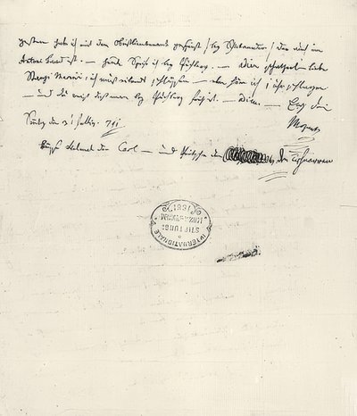 Wolfgang Amadeus Mozart (1756-1791) compositor austríaco. Carta pessoal a sua esposa Constanze. 31 de julho de 1791 de Wolfgang Amadeus Mozart