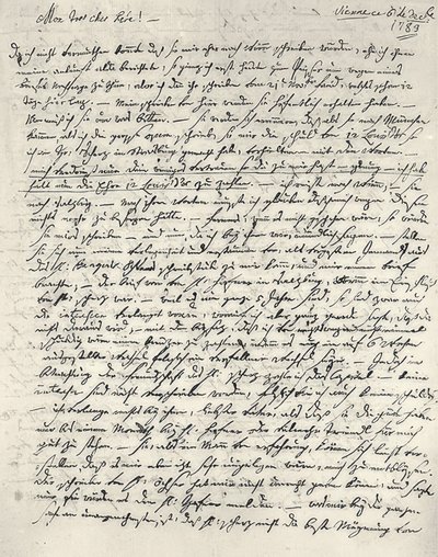 Wolfgang Amadeus Mozart (1756-1791) compositor austríaco. Carta manuscrita para o pai. Viena, 6 de dezembro de 1783 de Wolfgang Amadeus Mozart