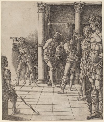 Flagelação de Cristo, com a Calçada de Workshop of Andrea Mantegna