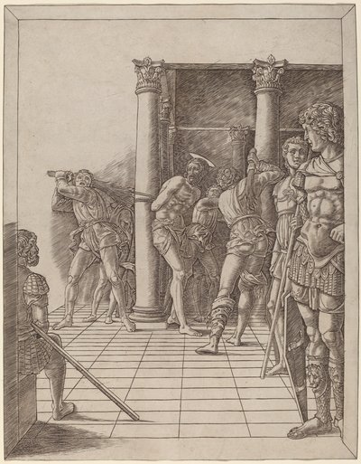 Flagelação de Cristo, com a Calçada de Workshop of Andrea Mantegna