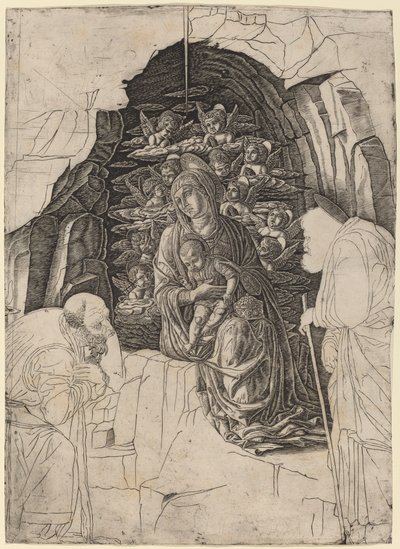 A Adoração dos Magos (Virgem na Gruta) de Workshop of Andrea Mantegna
