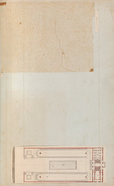 Página de um livro de recortes contendo desenhos e várias gravuras de arquitetura, Int..., ca. 1800-1850. Criadores: Workshop de Charles Percier, Workshop de Pierre François Léonard Fontaine. de Workshop of Charles Percier, Workshop of Pierre