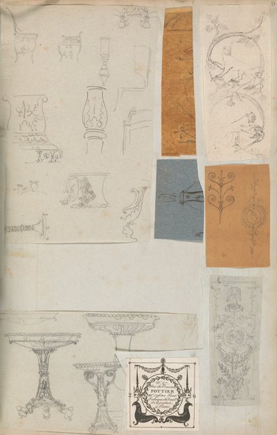 Página de um livro de recortes contendo desenhos e várias gravuras de arquitetura, Int..., ca. 1800-1850. Criadores: Workshop de Charles Percier, Workshop de Pierre François Léonard Fontaine. de Workshop of Charles Percier, Workshop of Pierre