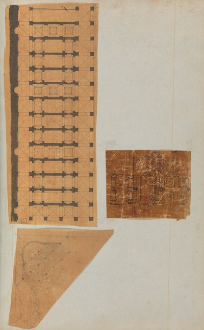 Página de um Scrapbook contendo Desenhos e Várias Gravuras de Arquitetura, Int..., ca. 1800-1850. Criadores: Workshop de Charles Percier, Workshop de Pierre François Léonard Fontaine. de Workshop of Charles Percier, Workshop of Pierre