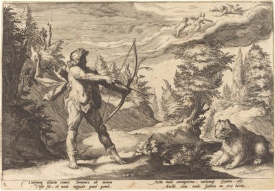 Arcas se preparando para matar sua mãe de Workshop of Hendrick Goltzius, after Hendrick Goltzius