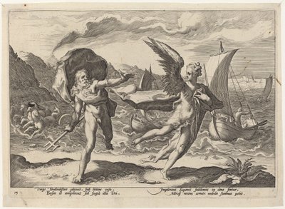 Coronis transformado em corvo de Workshop of Hendrick Goltzius, after Hendrick Goltzius