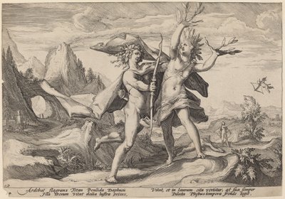 Daphne se transformou em uma árvore de louros de Workshop of Hendrick Goltzius, after Hendrick Goltzius