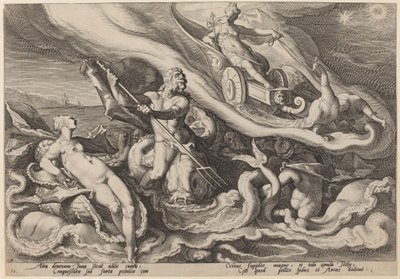 Juno reclamando com Oceanus e Tethys sobre Calisto de Workshop of Hendrick Goltzius, after Hendrick Goltzius