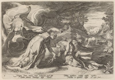 Juno transformando Callisto em um urso de Workshop of Hendrick Goltzius, after Hendrick Goltzius