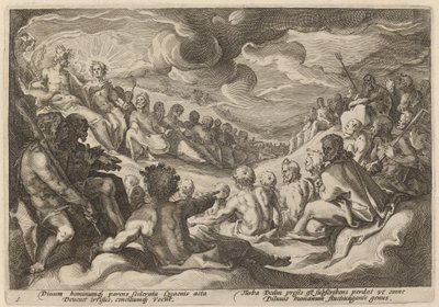 Júpiter recebendo conselho dos deuses sobre a destruição do universo de Workshop of Hendrick Goltzius, after Hendrick Goltzius