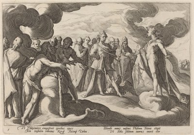 Júpiter e os deuses pedindo a Hélio para retomar o controle da carruagem de Workshop of Hendrick Goltzius, after Hendrick Goltzius