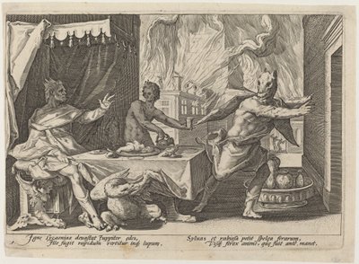Lycaon transformado em lobo de Workshop of Hendrick Goltzius, after Hendrick Goltzius