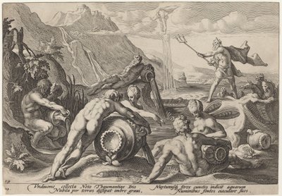 Netuno tramando a destruição do homem de Workshop of Hendrick Goltzius, after Hendrick Goltzius