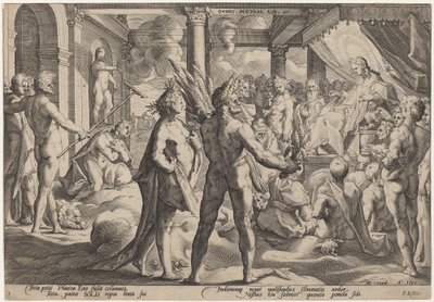 Phaeton pedindo a carruagem de Workshop of Hendrick Goltzius, after Hendrick Goltzius