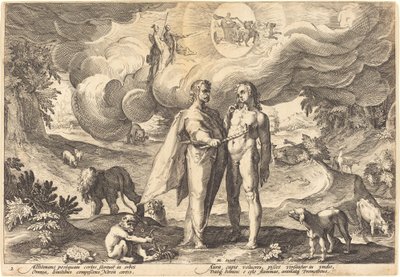 Prometeu fazendo o homem e animando-o com fogo do céu de Workshop of Hendrick Goltzius, after Hendrick Goltzius