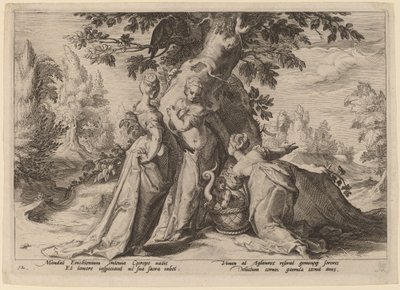As Filhas de Cecrops abrem o caixão que lhes foi confiado por Minerva de Workshop of Hendrick Goltzius, after Hendrick Goltzius