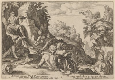 O deus do rio Peneu cercado por outras divindades de Workshop of Hendrick Goltzius, after Hendrick Goltzius