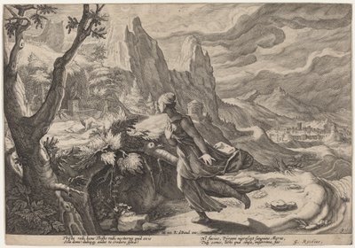 Thisbe Assustado Pelo Leão de Workshop of Hendrick Goltzius, after Hendrick Goltzius