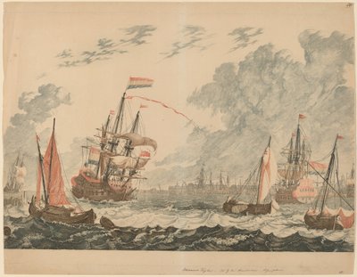 O rio IJ em Amsterdã de Workshop of Johann Teyler after Jan van Call