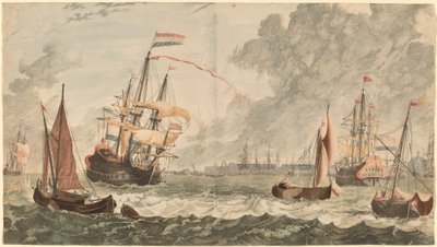 O rio IJ em Amsterdã de Workshop of Johann Teyler after Jan van Call