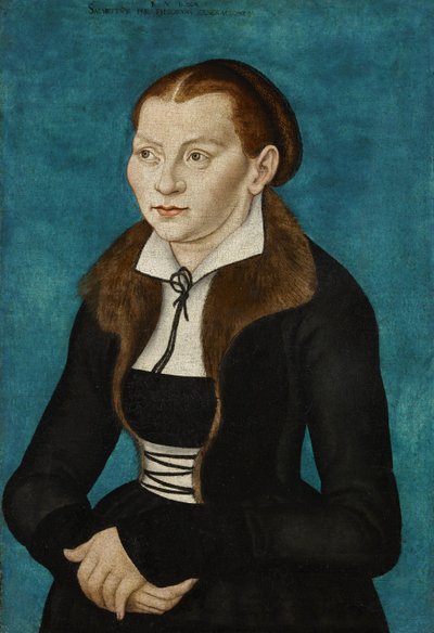 Alemão: Katharina von Bora como meia figura à esquerda Katharina de Bora de workshop of Lucas Cranach the Elder