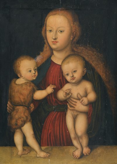 Alemão: Madona e Menino com São João Batista Virgem e Menino com São João de workshop of Lucas Cranach the Elder