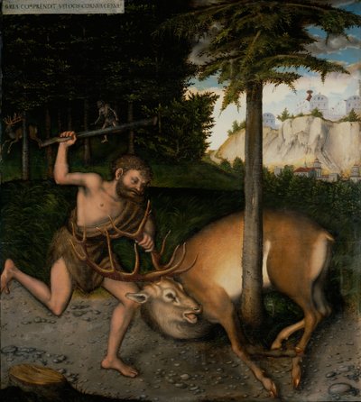 Hércules e o veado árcade de workshop of Lucas Cranach the Elder