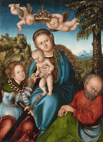 O casamento místico de Santa Catarina de workshop of Lucas Cranach the Elder