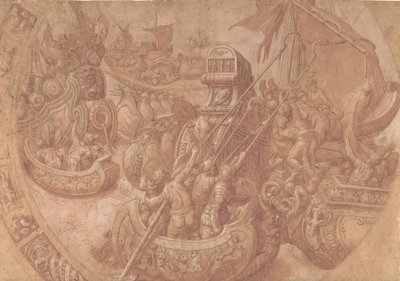 A Batalha Marítima no Golfo de Morbihan, século XVI. de Workshop of Taddeo Zuccaro.