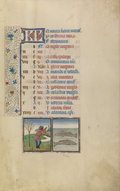 Um homem cortando uma árvore; Signo Zodiacal de Peixes de Workshop of Willem Vrelant