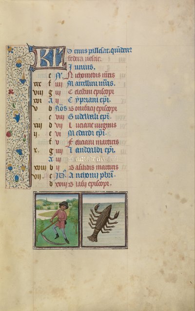 Um Homem Cortando; Signo Zodiacal de Câncer de Workshop of Willem Vrelant