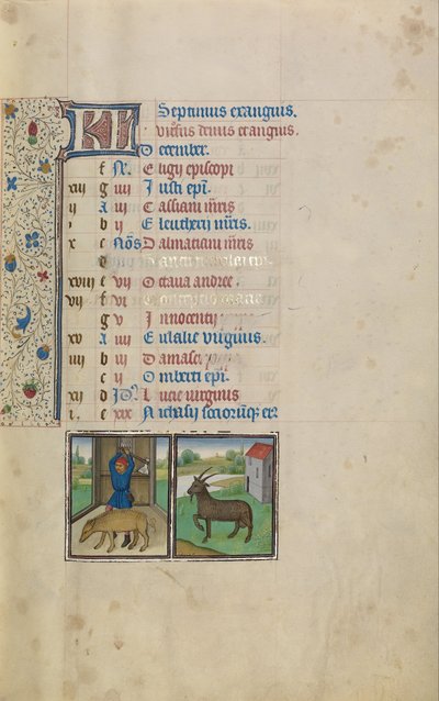 Um homem matando um porco; Signo Zodiacal de Capricórnio de Workshop of Willem Vrelant