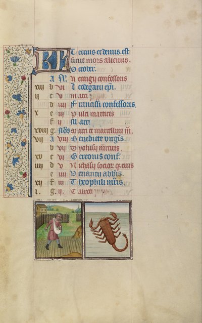 Um homem semeando; Signo Zodiacal de Escorpião de Workshop of Willem Vrelant