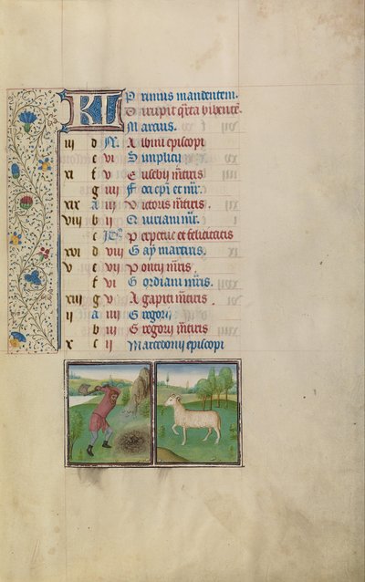 Um homem trabalhando em um campo; Signo Zodiacal de Áries de Workshop of Willem Vrelant