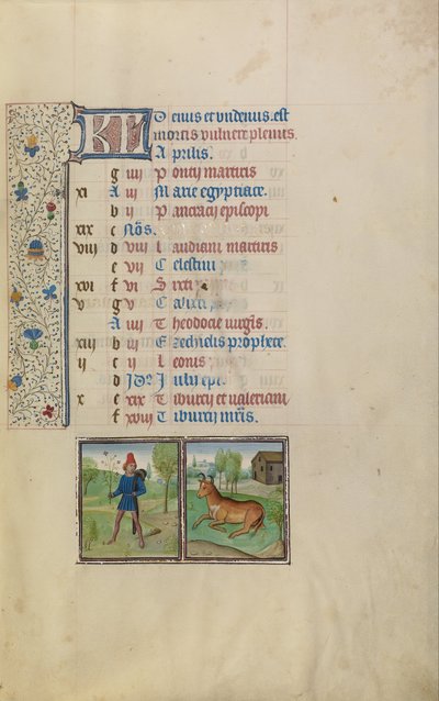 Um jovem carregando um galho frondoso; Signo Zodiacal de Touro de Workshop of Willem Vrelant