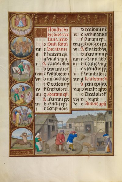 Debulha e alimentação de suínos; Signo Zodiacal de Sagitário de Workshop of the Master of James IV of Scotland