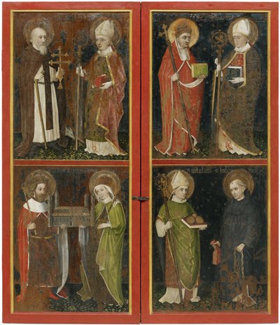 Anthony the Abbot e Erhard de Regensburg Sixtus II e Servatius Henry II e Cunigunde São Nicolau e Leonard, c. 1448 de Workshop of the Wolfgang Retable