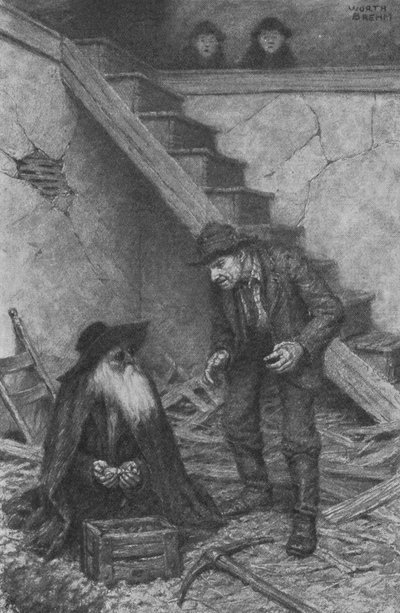 "Pard, há milhares de dólares aqui", disse Injun Joe (litho). de Worth Brehm