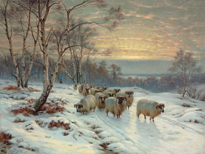 Um pastor com seu rebanho em uma paisagem de inverno (óleo sobre tela) de Wright Baker