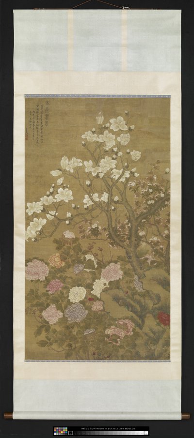 Peónia e magnólia (tinta e cor sobre papel) de Wu Wang